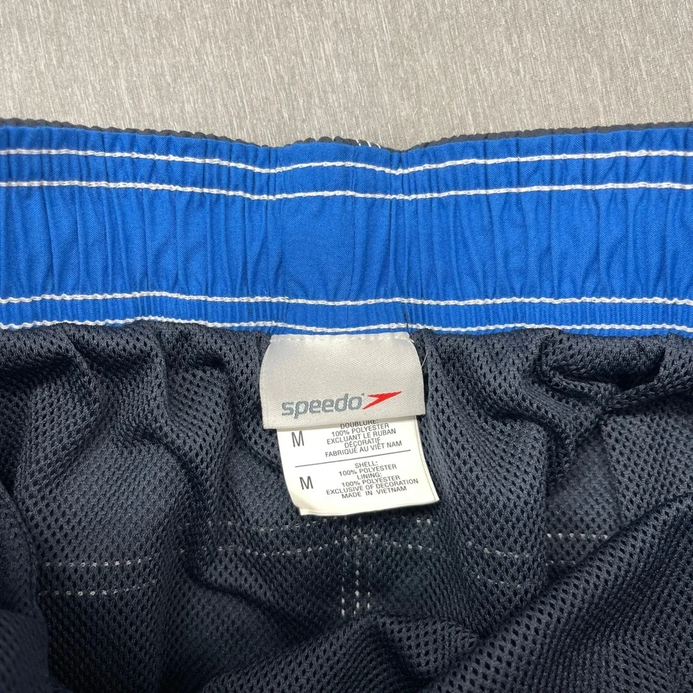 Speedo Boys Swim Trunks Size M Navy Blue White Stitching Cargo Pocket Drawstring